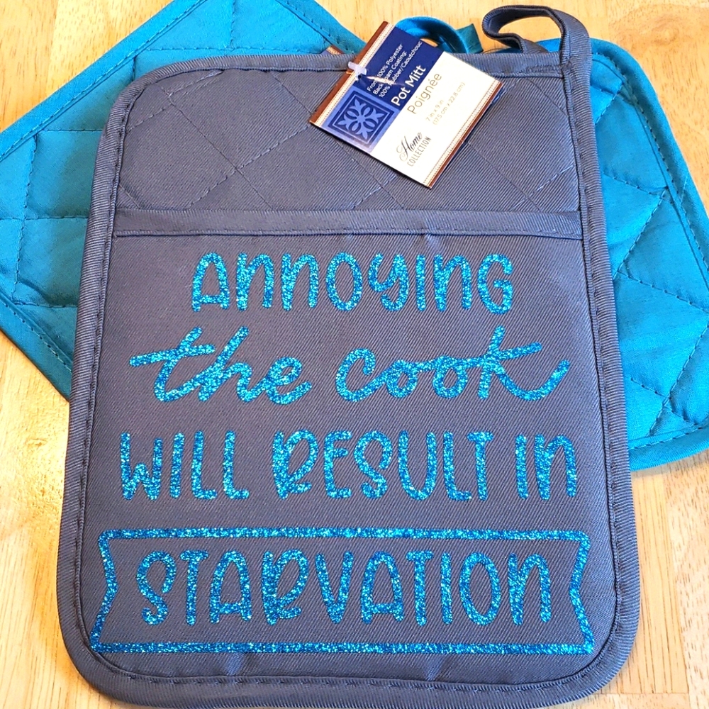 Pocket pot holder set.Gray & Turquoise